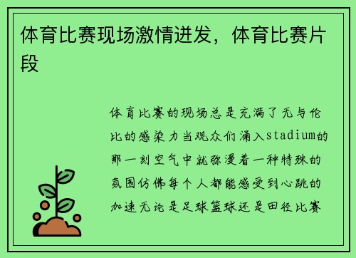 体育比赛现场激情迸发,体育比赛片段