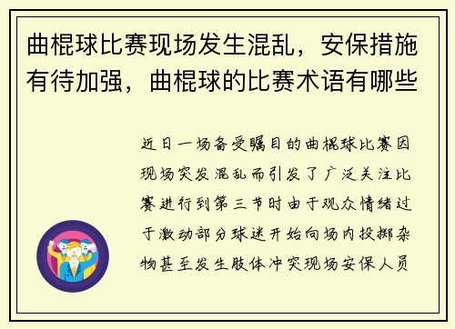 曲棍球比赛现场发生混乱，安保措施有待加强，曲棍球的比赛术语有哪些